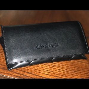 Authentic C H A N E L Black Leather sunglass case